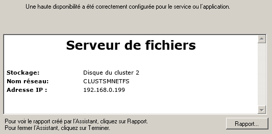 Serveurs A CLUSTERSMNETFS Rapport