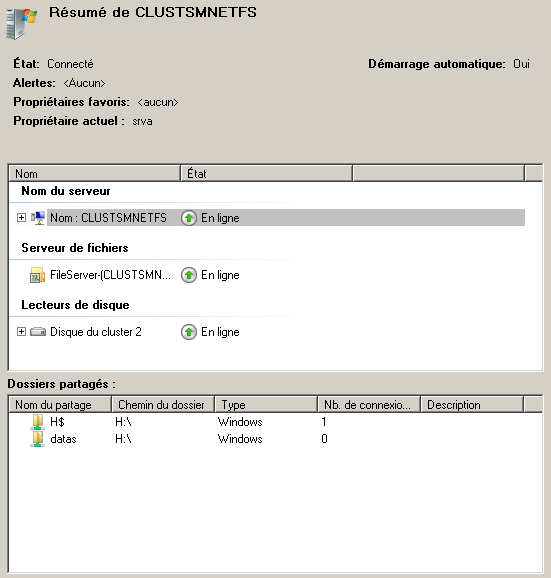 Serveurs A Résumé de CLUSTSMNETFS