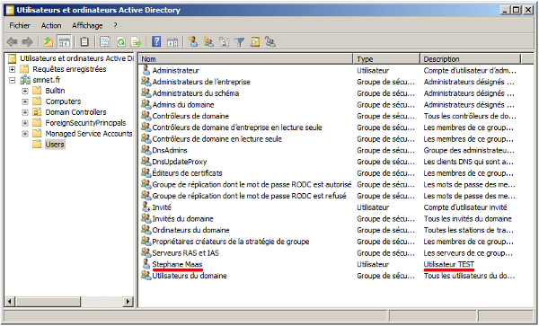 Serveur A Utilisateurs et ordinateurs Active Directory