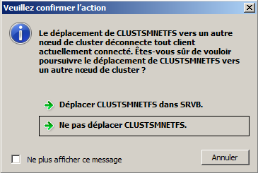 Serveur A Déplacer un cluster vers un autre noeud