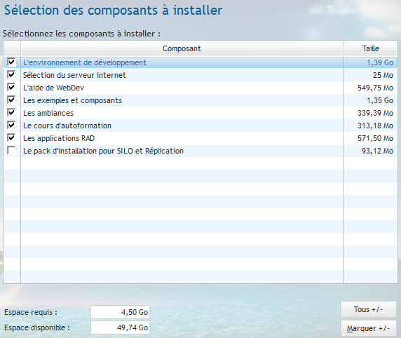 Installation de WebDev 19 - Composants à installer