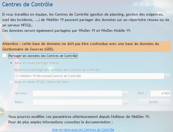 Installation de WebDev 19 - Centres de Contrôle