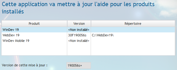 Installation de WebDev 19 - Mise à jour Aide