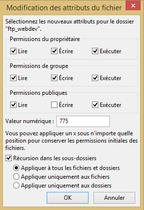 FileZilla Attributs du fichier