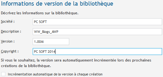 Informations de version de la bibliothèque