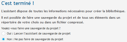 Fin de l'assistant de création de la bibliothèque