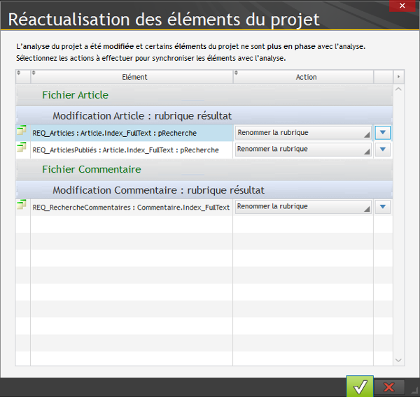 Réactualisation des éléments su projet