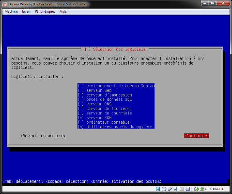 Wheezy - Fenêtre Sélection des logiciels