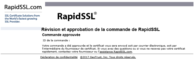 RapidSSL Commande approuvée