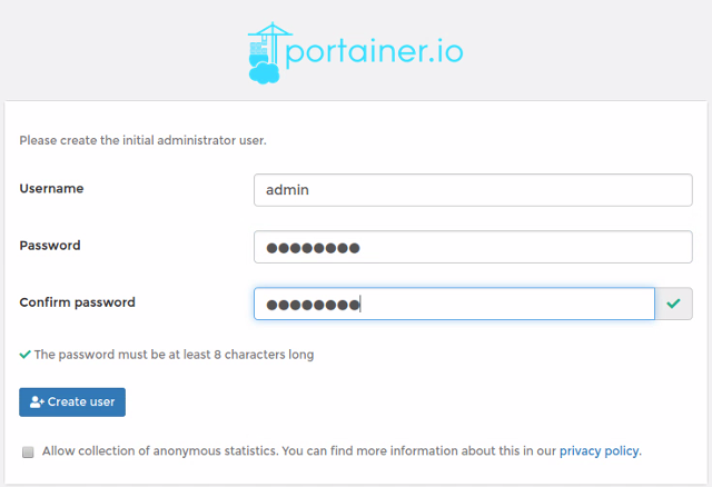 Portainer.io Create user