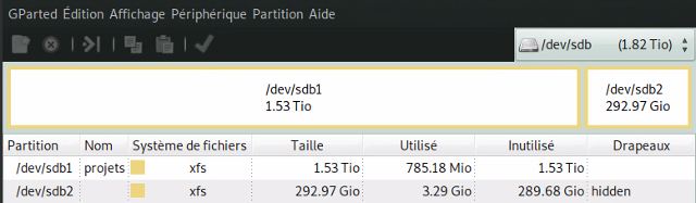 GParted partition projets