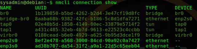 Commande nmcli connection show