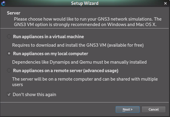 GNS3 Setup Wizard