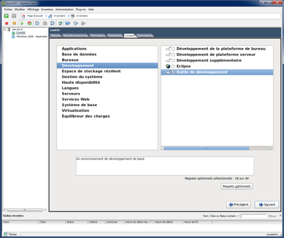 CentOS - Fenêtre Personnalisation des logiciels