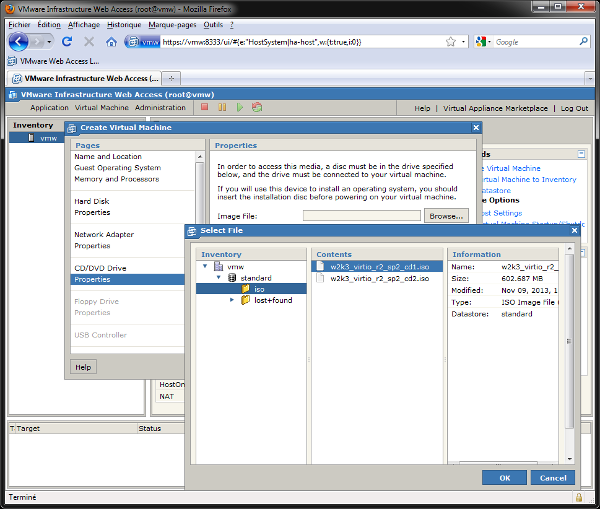 VMware Server 2.0.2 - Console Web Iso Select File