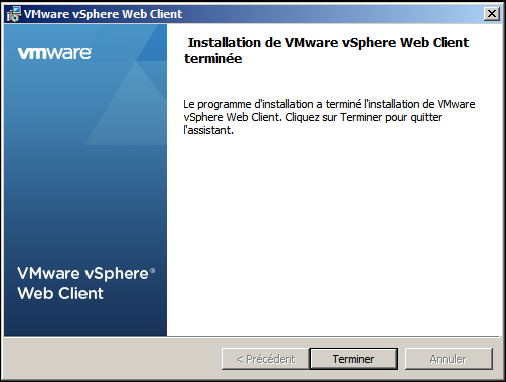 Assistant VMware vSphere Web Client terminé