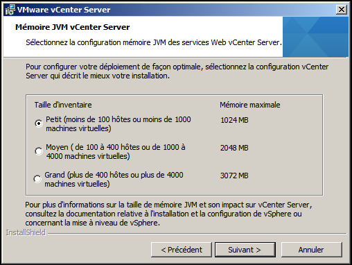 Mémoire JVM vCenter Server