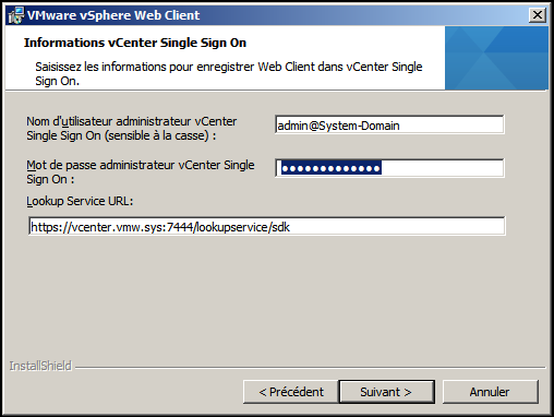 Informations vCenter Single Sign On