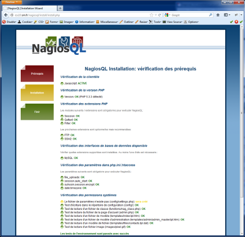 NagiosQL - Vérification des prérequis