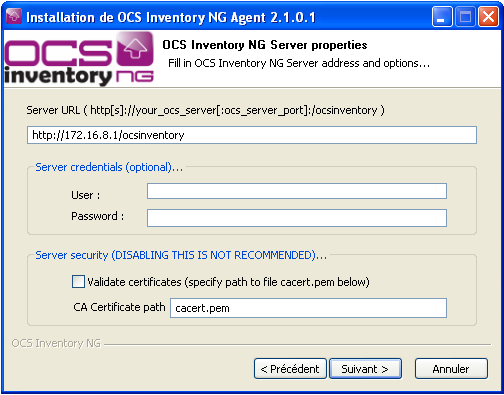 OCS Inventory NG Agent URL