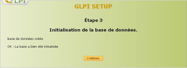 GLPI SETUP Étape 3 Initialisation de la base de données