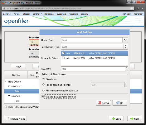 Openfiler - Partitions