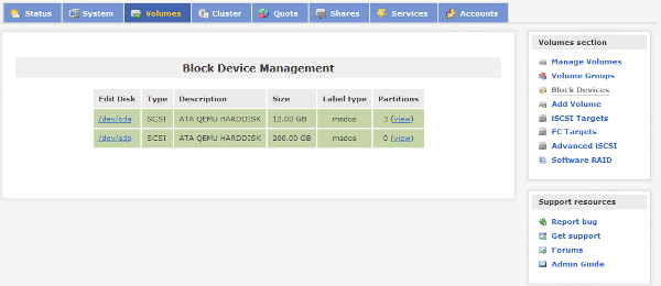 Openfiler - Block Device Management