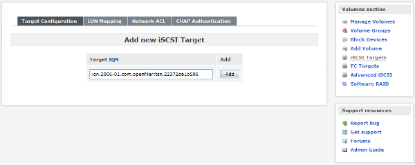 Openfiler - iSCSI Targets