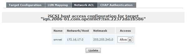 Openfiler - Network ACL