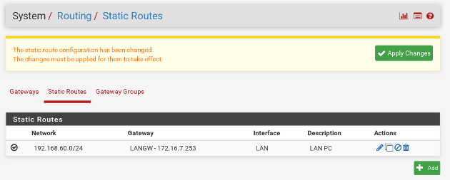 Static Routes - Apply Changes