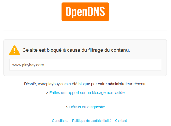 OpenDNS Filtrage du contenu