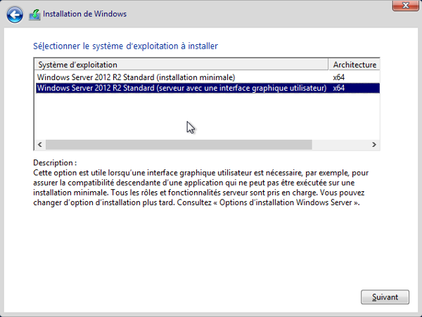 Windows Server 2012 R2 - Choix du système d'exploitation