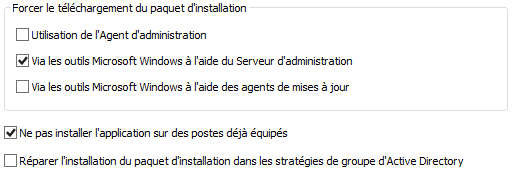 Paramètres pour l'installation de l'Agent