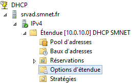 Options DHCP du serveur Active Directory