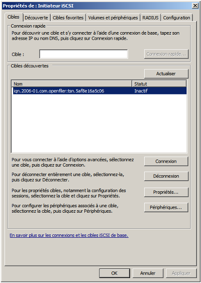 Windows Server 2008 R2 - Initiateur iSCSI Cibles